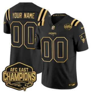 New England Patriots Custom Black Gold F.U.S.E. 2025 AFC East Division Champions Vapor Limited Stitched Jersey