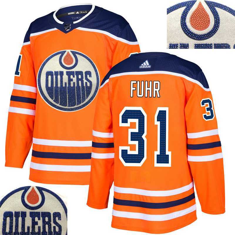 Oilers #31 Fuhr Orange With Special Glittery Logo Adidas Jersey