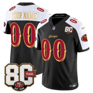 Men's & Women's & Youth San Francisco 49ers Custom Black White 'Rivalries' F.U.S.E. 80th Anniversary Patch Vapor Li...