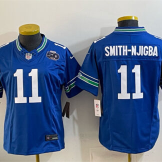 Women's Seattle Seahawks #11 Jaxon Smith-Njigba Royal 2024 F.U.S.E 50th Anniversary Patch Throwback Vapor Limited S...