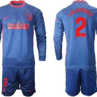 Men 2020-2021 club Atletico Madrid away long sleeves 2 blue Soccer Jerseys