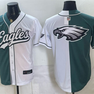 Men's Philadelphia Eagles Team Big Logo Green White Split Stitched Jerseys