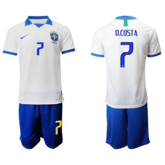 Brazil #7 D.Costa White Soccer Country Jersey