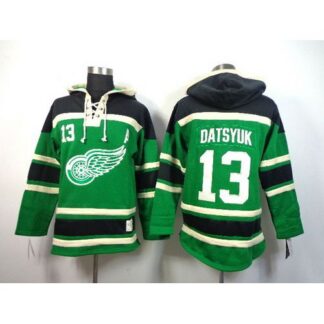 Detroit Red Wings #13 Pavel Datsyuk Green St. Patrick’s Day McNary Lace Hoodie Stitched NHL Jersey