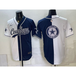 Men's Dallas Cowboys Navy Split Cool Base Stitched Baseball Jersey 5DVR