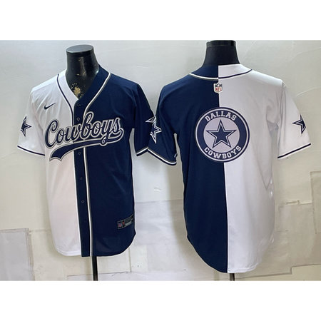 Men's Dallas Cowboys Navy Split Cool Base Stitched Baseball Jersey 5DVR