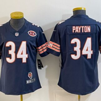 Women's Chicago Bears #34 Walter Payton Navy 105th & Illinois Patch Vapor Limited Stitched Jersey(Run Small)