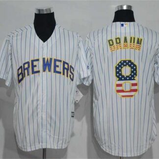 Milwaukee Brewers #8 Ryan Braun White Pinstripe USA Flag Fashion Stitched MLB Jersey