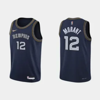 Men's Memphis Grizzlies #12 Ja Morant 75th Anniversary 2021 Navy Swingman Stitched Jersey EQLH