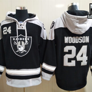 Men's Las Vegas Raiders #24 Charles Woodson NEW Black 2020 Inaugural Season Pocket Stitched NFL Pullover Hoodie