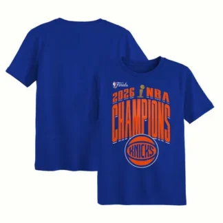Men's New York Knicks Outerstuff Blue 2026 NBA Finals Champions Bold Teamwork T-Shirt