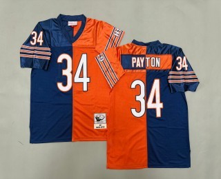 Men's Chicago Bears #34 Walter Payton 1985 Throwback 'MN' NFL Stitched Jersey Orange Navy Split