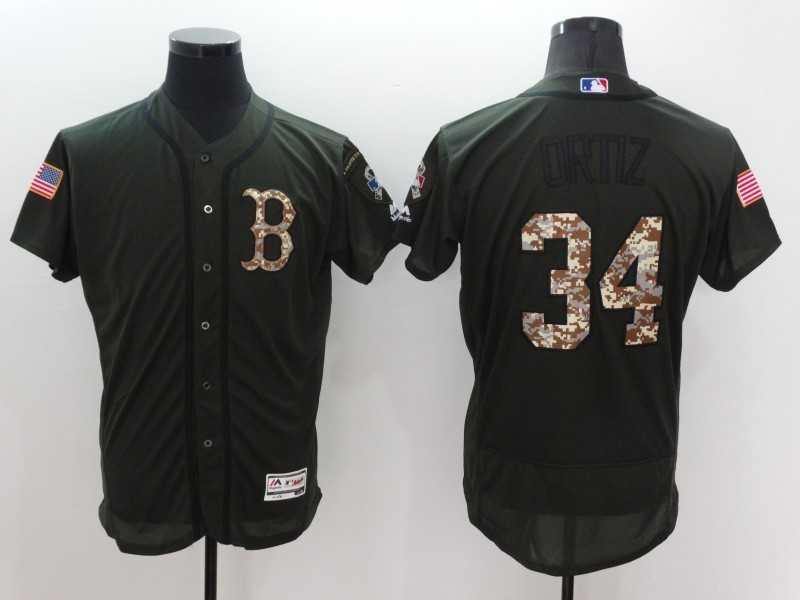 Boston Red Sox #34 David Ortiz Green Salute To Service 2016 Flexbase Collection Stitched Baseball Jersey