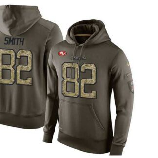 Glued Nike San Francisco 49ers #82 Torrey Smith Olive Green Salute To Service Men's Pullover Hoodie