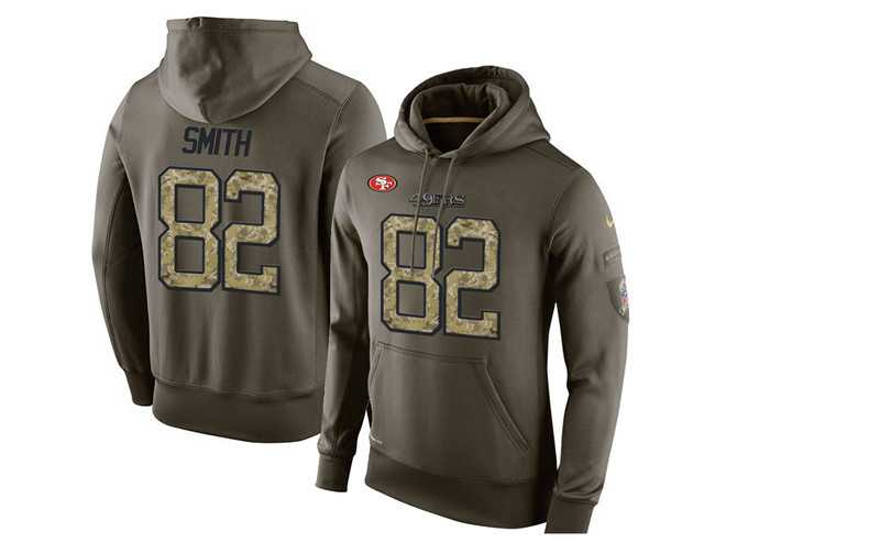 Glued Nike San Francisco 49ers #82 Torrey Smith Olive Green Salute To Service Men's Pullover Hoodie