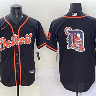 Men's Detroit Tigers Team Big Logo Black With Patch Cool Base Stitched Baseball Jersey