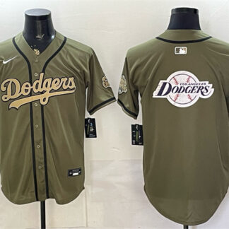 Men's Los Angeles Dodgers Team Big Logo Olive 2026 Armed Forces Day Stitched Baseball Jersey