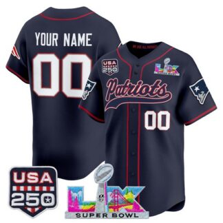 New England Patriots Custom Navy Super Bowl LX & United States 250th Anniversary Patch Vapor Baseball Stitched Nike...