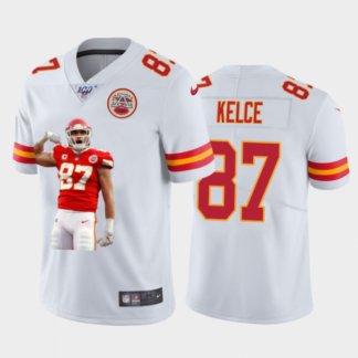 Kansas City Chiefs #87 Travis Kelce Nike Team Hero 3 Vapor Limited NFL 100 Jersey White Golden