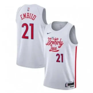 Men's Philadelphia 76ers #21 Joel Embiid White 2022/23 City Edition Stitched Basketball Jersey UXWC