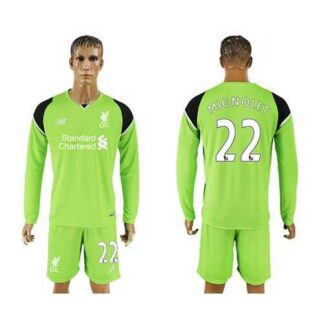 Liverpool #22 Mignolet Green Goalkeeper Long Sleeves Soccer Club Jersey