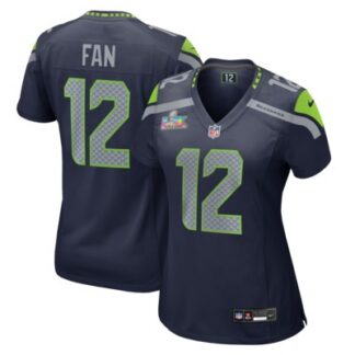 Women's Seattle Seahawks #12 Fan Navy Nike Super Bowl LX Patch Game Stitched Jersey
