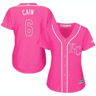 Glued Women's Kansas City Royals #6 Lorenzo Cain Pink New Cool Base Jersey WEM