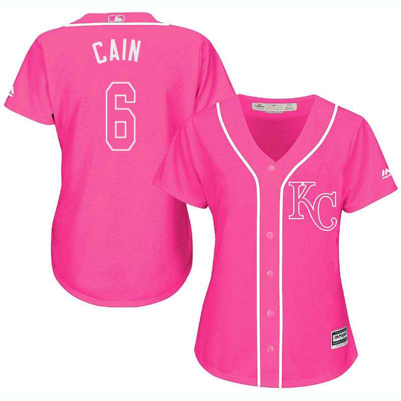 Glued Women's Kansas City Royals #6 Lorenzo Cain Pink New Cool Base Jersey WEM