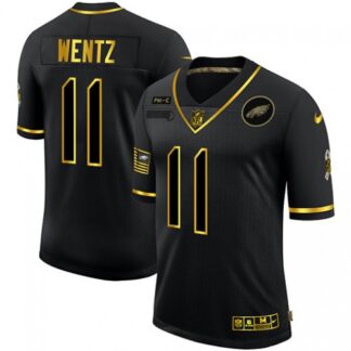 Philadelphia Eagles #11 Carson Wentz Men’s Nike 2020 Salute To Service Golden Limited NFL Jersey Black