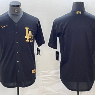 Men's Los Angeles Dodgers Blank Black Gold Cool Base Stitched Jersey