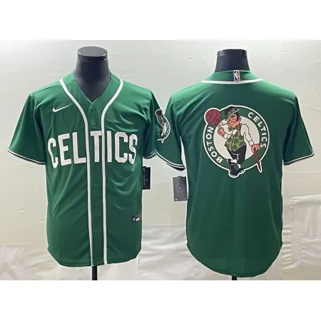 Men's Boston Celtics Green Team Big Logo With Patch Stitched Baseball Jersey H3I0