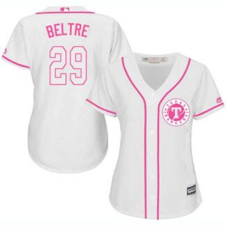 Women Texas Rangers #29 Adrian Beltre White Pink New Cool Base Jersey JiaSu