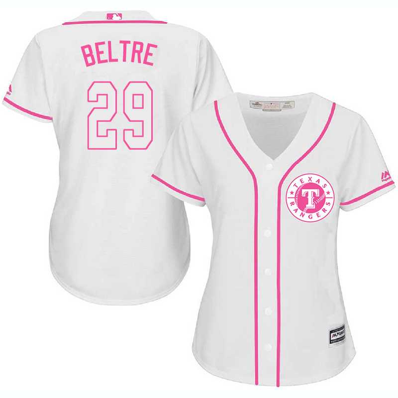 Women Texas Rangers #29 Adrian Beltre White Pink New Cool Base Jersey JiaSu