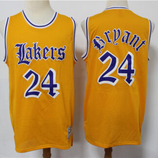 Men's Los Angeles Lakers #24 Kobe Bryant Yellow English Version Hardwood Classics Soul Swingman Throwback Jersey