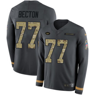 Nike New York Jets #77 Mekhi Becton Anthracite Salute to Service Youth Stitched NFL Limited Therma Long Sleeve Jersey