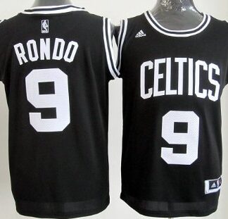 Boston Celtics #9 Rajon Rondo Black With White Authentic Jersey