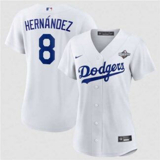Women's Los Angeles Dodgers #8 Enrique Hernandez White 2025 World Series Home Cool Base Stitched Jersey Dzhi