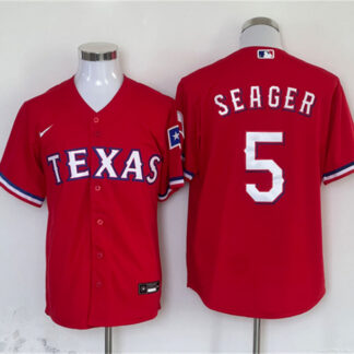Men's Texas Rangers #5 Corey Seager Red With Patch Cool Base Stitched Baseball Jersey