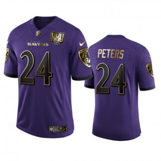 Baltimore Baltimore Ravens #24 Marcus Peters Men’s Nike Purple Team 25th Season Golden Limited NFL Jersey