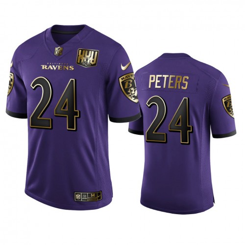Baltimore Baltimore Ravens #24 Marcus Peters Men’s Nike Purple Team 25th Season Golden Limited NFL Jersey