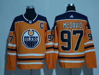 Men's Edmonton Oilers #97 Connor McDavid Orange C Patch 2017-2018 adidas Hockey Stitched NHL Jersey