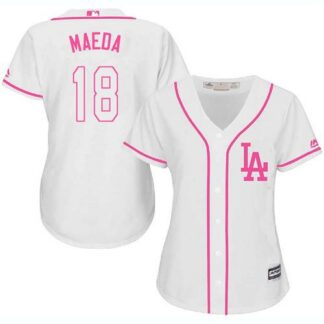 Los Angeles Dodgers #18 Kenta Maeda White/Pink Fashion Women’s Stitched MLB Jersey