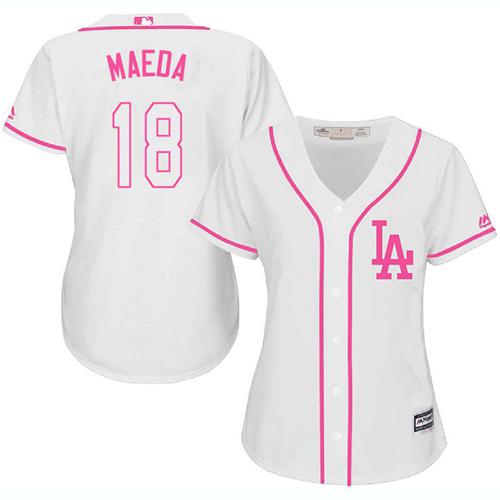 Los Angeles Dodgers #18 Kenta Maeda White/Pink Fashion Women’s Stitched MLB Jersey