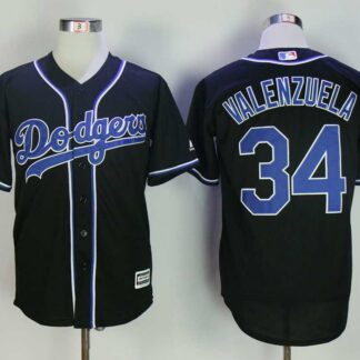 Los Angeles Dodgers #34 Fernando Valenzuela Black Cool Base Jersey