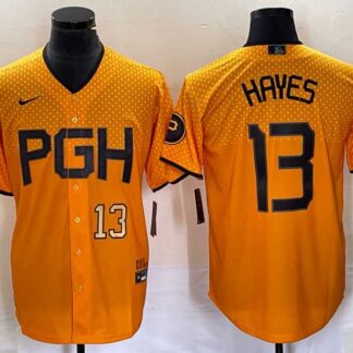 Men's Pittsburgh Pirates #13 KeBryan Hayes Number Gold 2023 City Connect Stitched Jersey2