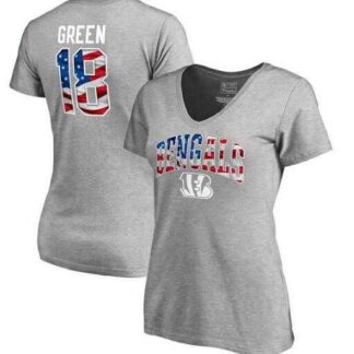 Women's Cincinnati Bengals #18 A.J. Green NFL Pro Line by Fanatics Branded Banner Wave Name & Number T Shirt Heathe...