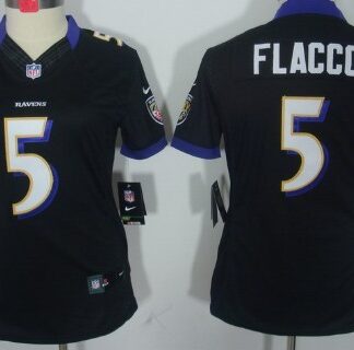 Women's Nike Limited Baltimore Ravens #5 Joe Flacco Black Jerseys