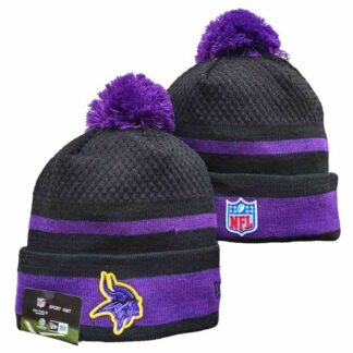 Vikings Team Logo Black and Purple Pom Cuffed Knit Hat YD