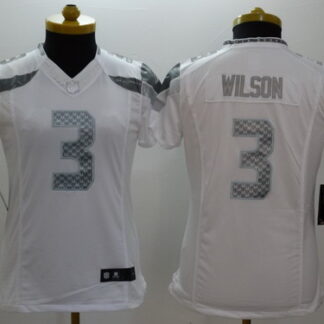 Nike Seattle Seahawks #3 Russell Wilson Platinum White Limited Womens Jersey