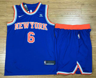 Men's New York Knicks #6 Kristaps Porzingis New Blue 2017-2018 Nike Swingman Squarespace Stitched NBA Jersey With S...